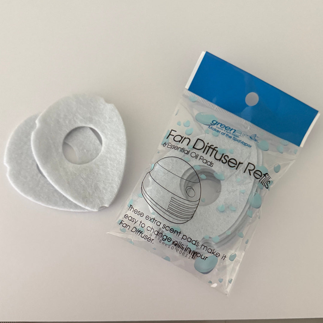 Greenair Fan diffuser refills with packaging on a white surface