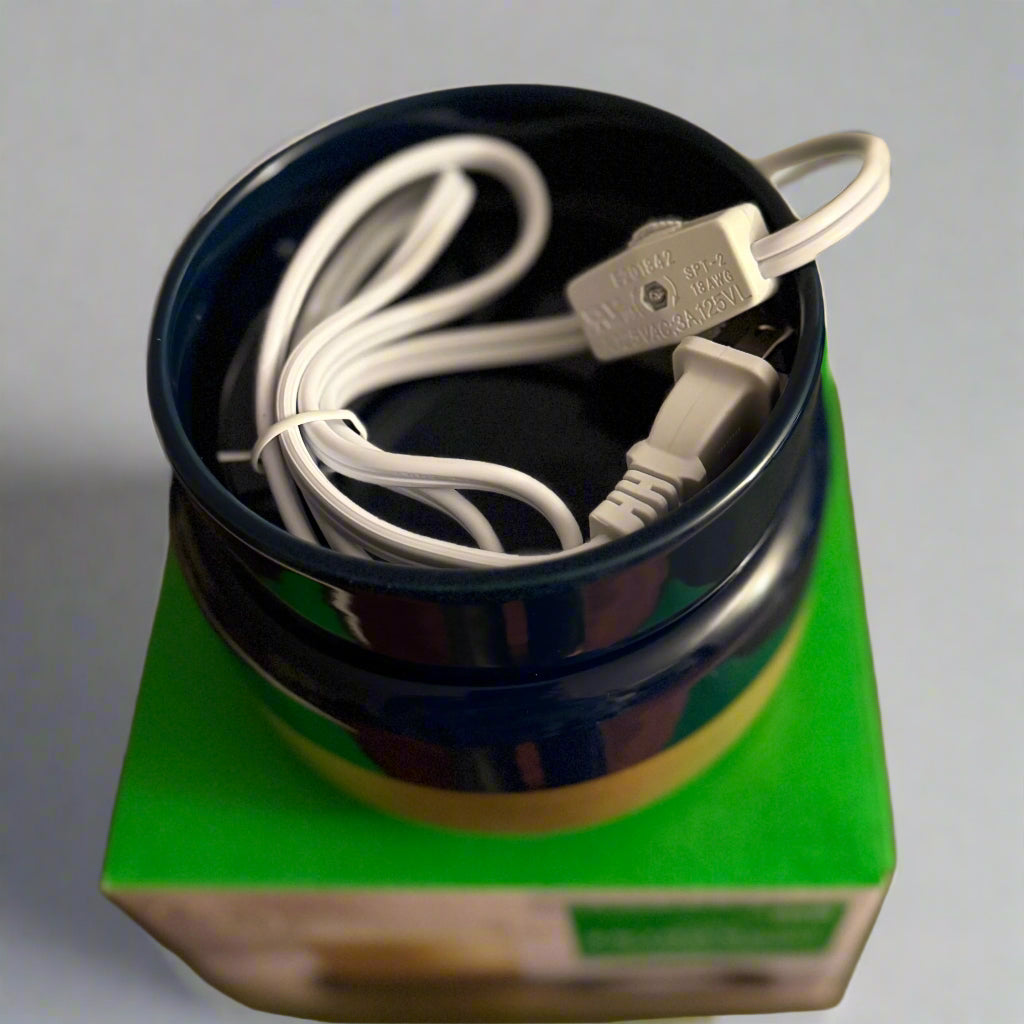 wax-warmer 2-in-1-blue-gold showing cord on top of  product box